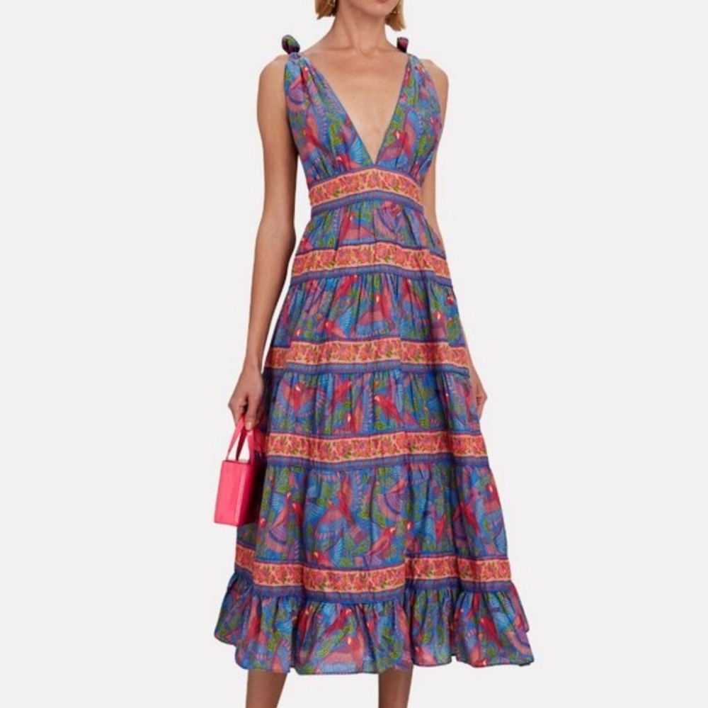*SOLD* NWT FARM RIO | $265 Blue Macaw Tiered Dress - Picture 5 of 8